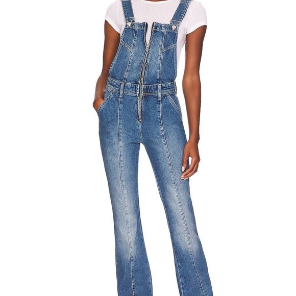Free People We the Free Denim Camilla Slim Boot Cut Overalls Blue New NWT Medium - Picture 2 of 11